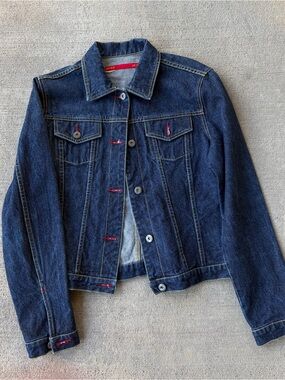 Vintage 90s BCBG max azria denim jacket red detailing jean jacket coat
